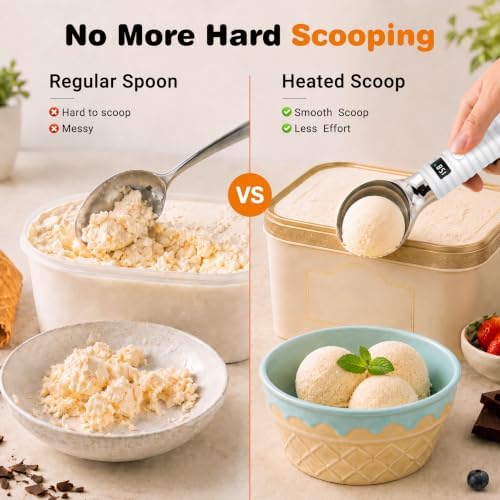 Heated Ice Cream Scoop Rechargeable, with LED Display Screen(White)
