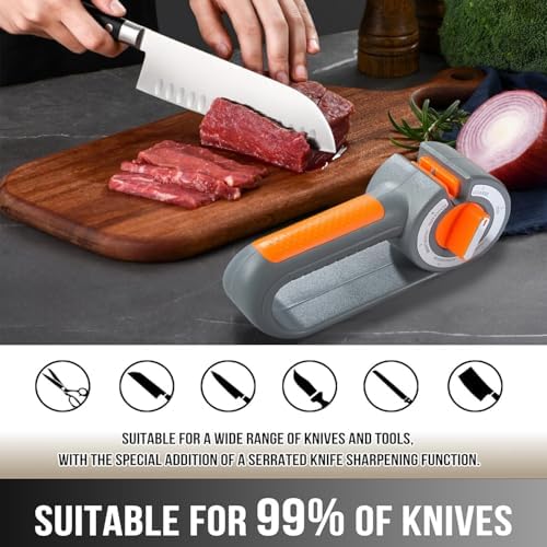 Kitchen Knife Sharpener 6 in 1 Scissor Sharpening Tool Manual Rotary System Coarse Fine Bread Blade Hone Tungsten Steel Diamond Home Cooking Accessory