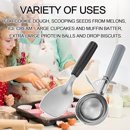 4 oz Stainless Steel Ice Cream Scoop with Trigger Release + Ice Cream Spade