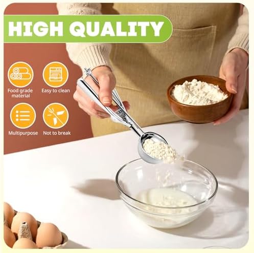 Ice Cream Scoop, 3 Pcs Stainless Steel Cookie Scoop, Meatball Maker Cookie Dough Scoops for Baking Set, Ice Cream Scooper with Trigger Release, Baking Supplies for Melon Baller, Fruit, Mini Cupcake