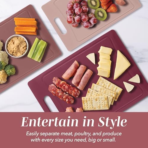 COOK WITH COLOR Non-Slip Cutting Board Set – Kitchen Essentials with Easy Grip Handle for Meat, Veggies, and Fruits, 4 Cutting Boards, Rose