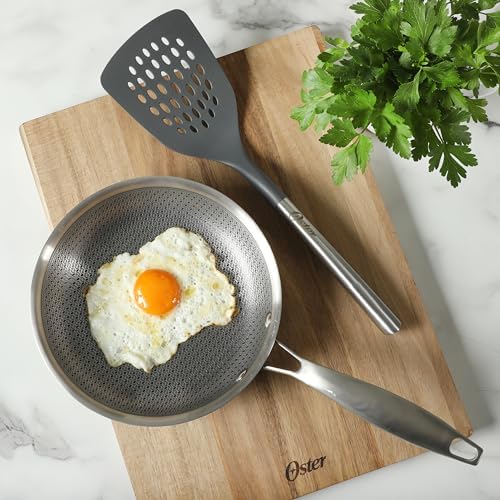 Oster Chadswyck 13” Slotted Turner Spatula, Heat Resistant Silicone Head, Stainless Steel Handle, Safe for Nonstick Cookware, Dishwasher Safe
