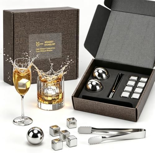 Whiskey Stones Set - Reusable Stainless Steel Ice Cubes & Balls