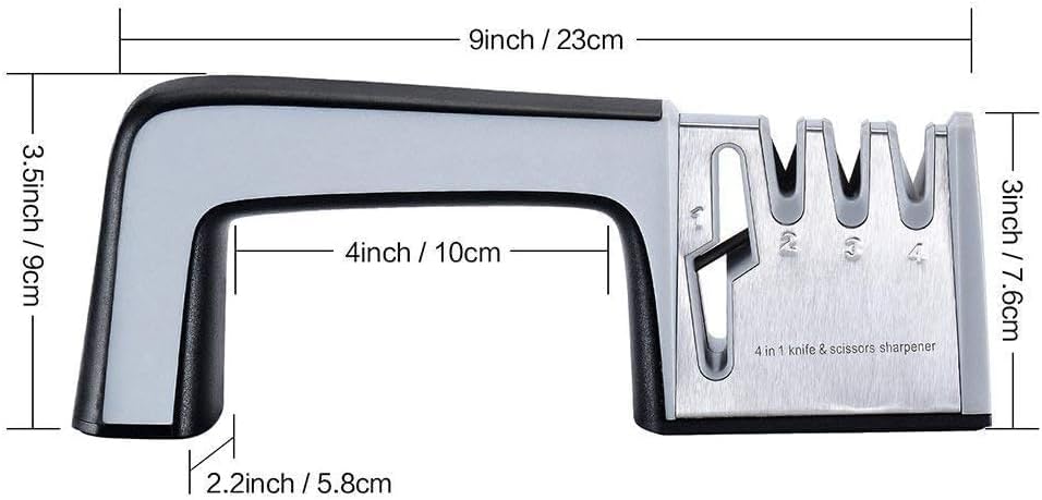 4-in-1 Knife Sharpener with Scissor Slot, Multi-Stage Manual Knife Sharpening Tool with Ergonomic Handle and Non-Slip Base for Kitchen Knives and Household Use (2026 Model)