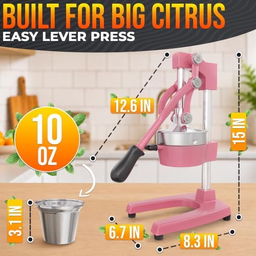 Cast Iron Juicer Hand Press, Heavy-Duty Squeezer (Pink)
