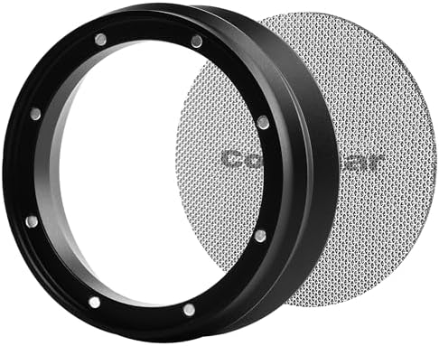 51mm Espresso Dosing Funnel and Puck Screen Set,Magnetic Dosing Funnel with 8 Magnets,Compatible with 51mm Delonghi Portafilter.Reusable 1.7mm 150μm Stainless Steel Puck Screen.(Black)