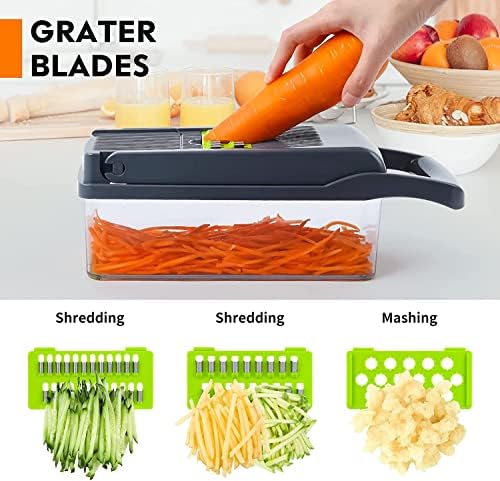 Vegetable Chopper Dicer Slicer Cutter, All In One Multifunctional 12 in 1 Food Choppers, Onion Chopper, Veggie Chopper with Stainless Steel Blades, Colander Basket and Container