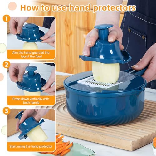 Multifunction mandoline slicer;vegetable chopper;vegetable slicer;food slicer;food chopper;chopper container;onion chopper;mandoline food slicer;vegetable cutter;chopping artifact (blue, 9 in 1)