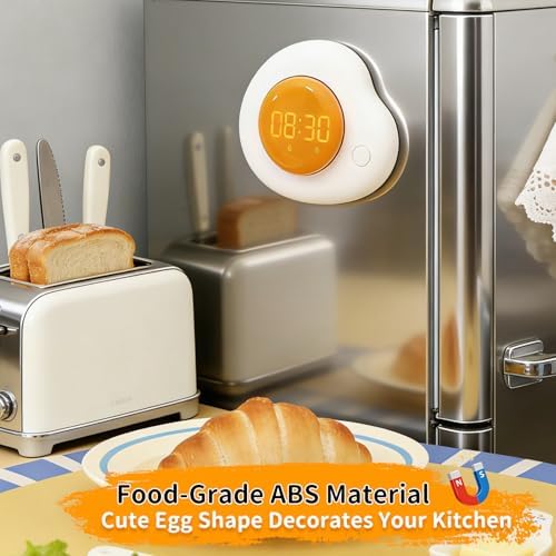 QANYI Egg Timer - Magnetic Kitchen Timer with Large LED Display & Preset Buttons (8 Min Soft Boiled), Easy Manual Rotating Dial for Medium/Hard Boiled, So Simple for Seniors Kids, Fun Cooking Gadget