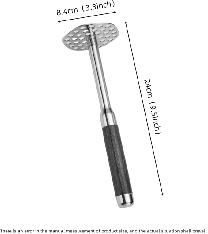 316 Stainless Steel Potato Masher, 10 Inch Heavy Duty Masher with Ergonomic Wood Handle, for Smooth Mashed Potatoes, Guacamole, Baby Food