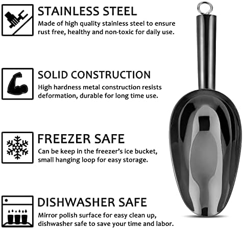 E-far 6 Ounce Ice Scoop Set of 2, Black Stainless Steel Small Food Scooper