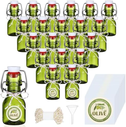 Queekay 20 Pack Mini Swing Top Glass Bottles with Labels