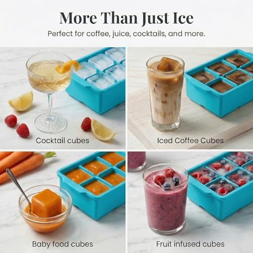 KitchFort® Large Silicone Ice Cube Tray (3-Pack) - 2" Big Ice Mold with Lid