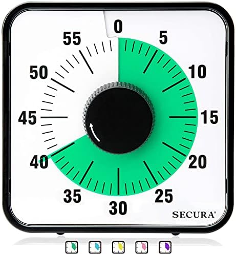 Secura 60-Minute Visual Countdown Timer, 7.5-Inch Oversize Classroom Visual Timer for Kids and Adults, Durable Mechanical Kitchen Timer Clock with Magnetic Backing (Green)