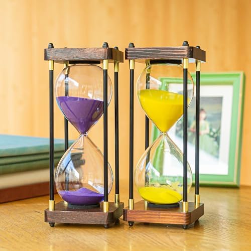Large Sand Timer, Hourglass Timer 60 Minutes,Vintage Wooden Hour Glass Timer,Modern Home Kitchen Office Decoration (Gold)