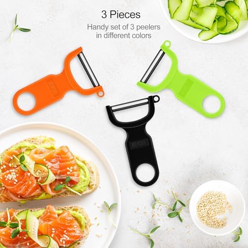 Original Vegetable Peeler, Potato Peelers for kitchen Carbon Steel Blade 3-Pack Green/Orange/Black