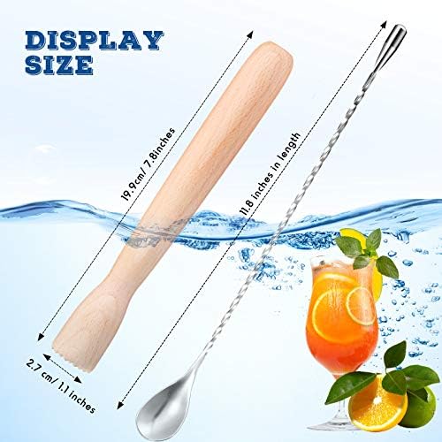 Patelai Wooden Cocktail Muddler Bar Spoon Mixing Tool Set, Natural