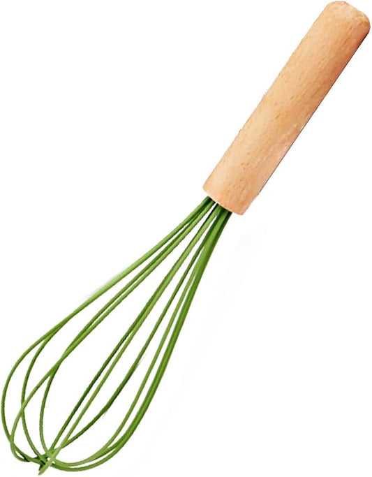 1pcs Avocado Green Silicone Cooking Utensils Heat Resistant Silicone Egg Whisk with Wooden Handle for Blending Whisking Beating Stirring Cooking Backing