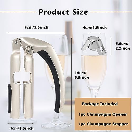 Champagne Bottle Opener and Bottle Stopper, Portable Zinc Alloy Sparkling Champagne Cork Remover, Easy to Use Bar Jar Cork Puller with Ergonomic Handle Design for Wine Lovers