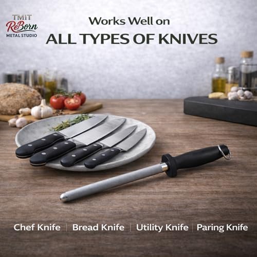 10-Inch Honing Rod for Kitchen Knives – Stainless Steel Knife Sharpening Rod with Ergonomic Handle, Professional Knife Sharpener Stick
