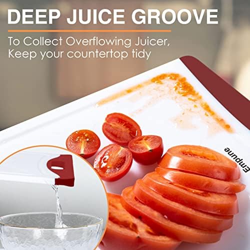 Empune BPA-Free Plastic Cutting Board for Kitchen with Juice Grooves, Extra Large Dishwasher Safe Cutting Boards Set of 4 with Handles, Thick Non-Slip Chopping Board for Meat, Fruit and Chicken, Red
