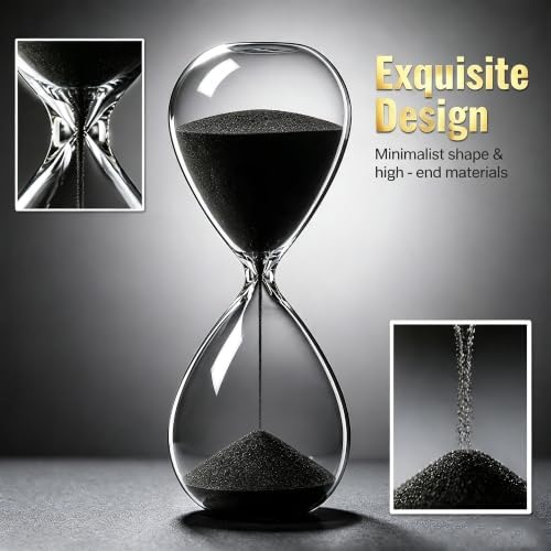 Hourglass, HoveBeaty Black Sand Timer, 15 Minute Hand-Blown Glass
