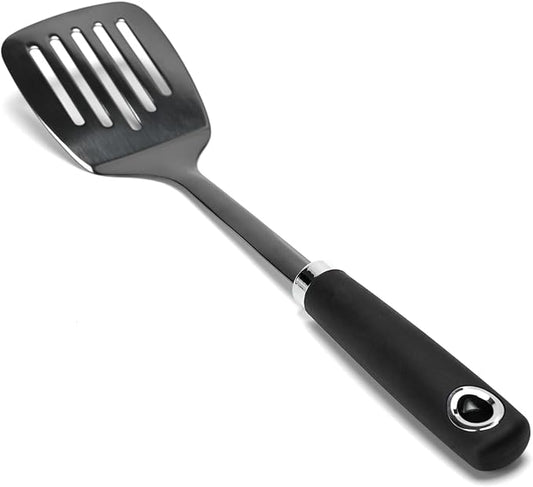 Black Stainless Steel Slotted Turner Spatula, Metal Spatula for Cast Iron & Stainless Steel Pans, Kitchen Turner for Eggs, Burgers, Dishwasher Safe