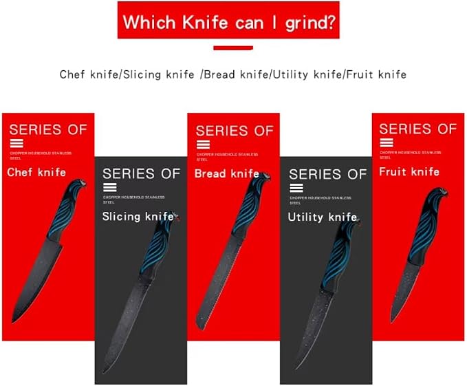 Professional 3-Stage Knife Sharpener with diamond, tungsten steel and ceramic slots. Sharpen kitchen knives, chef knives and scissors easily with this non-slip manual sharpener. (Red)