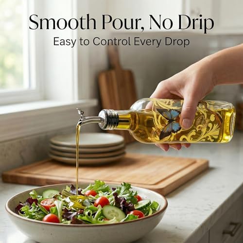 DUSVALLY 2 Pack Glass Olive Oil Dispenser, 17oz Oil & Vinegar Bottles