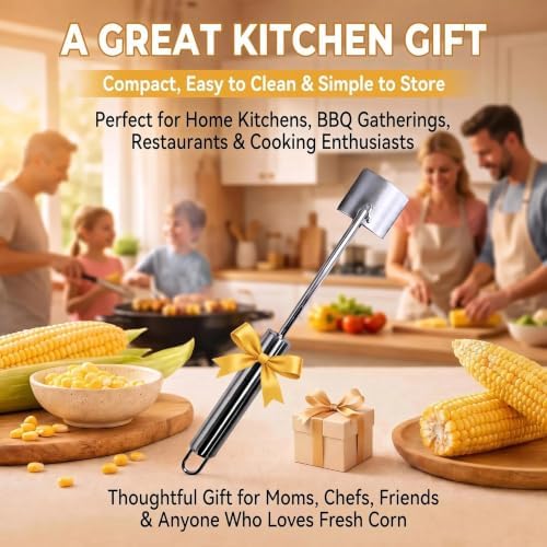 WONDOLLA Corn Stripper，2 Professional Corn Threshers，New long-handled stainless steel corn thresher featuring a hook design for easy kitchen storage.(2-piece set)