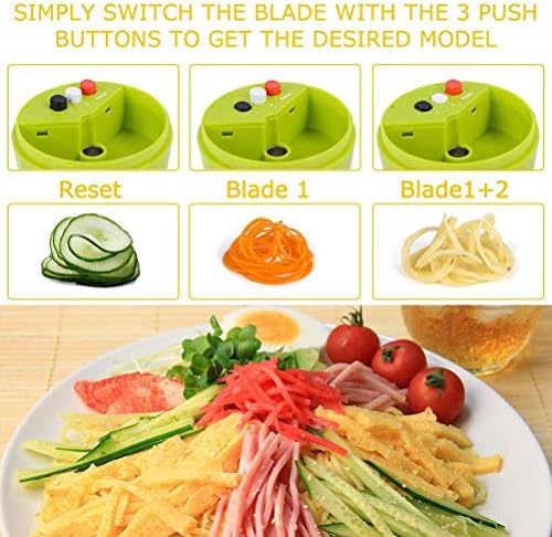 Handheld Spiralizer 3 in 1 Vegetable Slicer, Veggie Spiral Cutter Zucchini Noodle Spaghetti Maker Zoodle Maker Adjustable Spiral Slicer Onion Food Chopper for Low Carb Vegan Meals