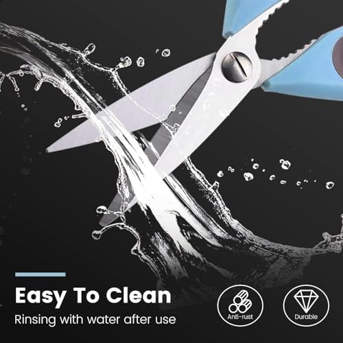 Kitchen Scissors All Purpose Heavy Duty, Kitchen Utensils Set, Stainless Steel Cooking Utensils Gadgets Meat Poultry Food Shears Dishwasher Safe Utility Tools Home (Dark green and light blue)