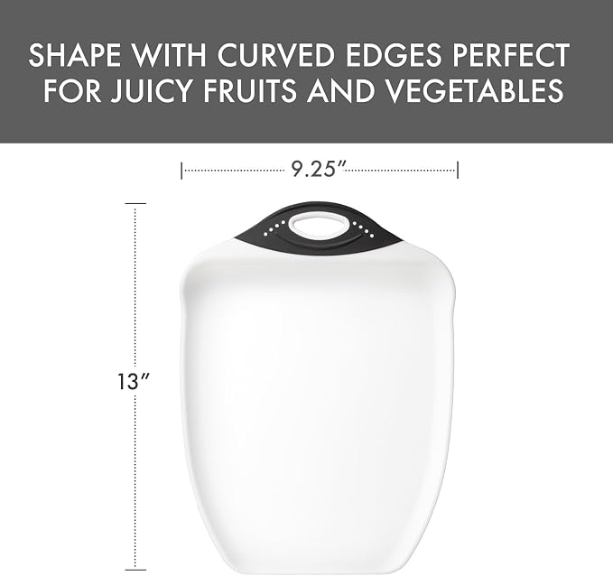 Dexas Chop & Scoop Cutting Board, 9.5 x 13 Inch, White and Black, BPA-Free Dishwasher Safe Kitchen Prep Board with Handle