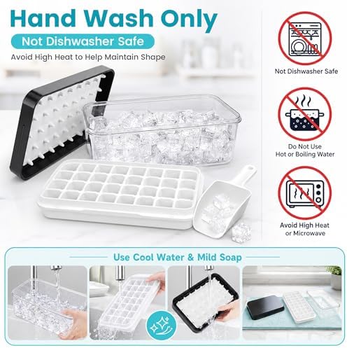 Ice Cube Trays for Freezer with Stackable Design & Lid – Quick-Release Ice Trays for Freezer with Lid and Bin, Perfect Ice Cube Maker for Whiskey, Cocktails – BPA-Free Ice Bin for Freezer Storage
