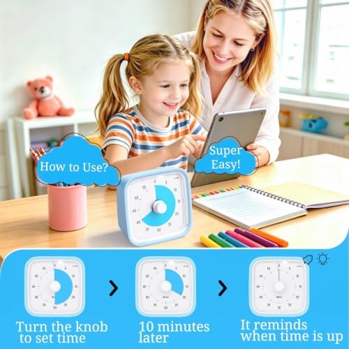Visual Timer for Kids and Adult, 60-min Countdown Timer, LightBlue
