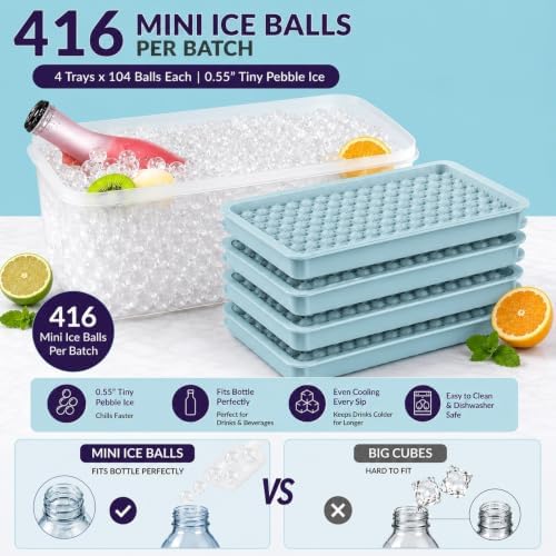 0.55in Pebble Ice Tray - Mini Ice Cube Tray for Freezer with Lid