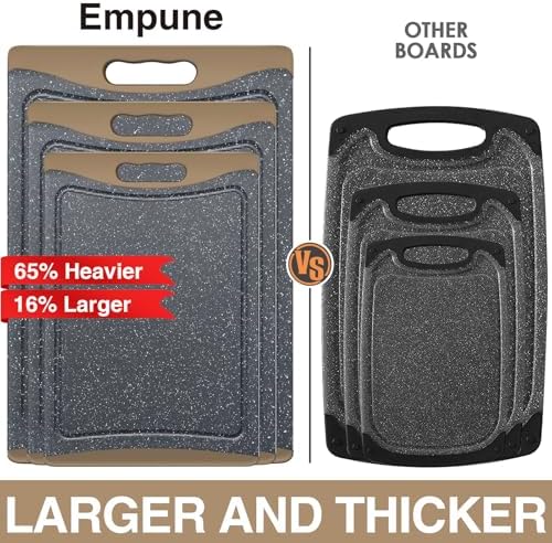 Extra Large Cutting Boards, Plastic Cutting Boards for Kitchen (Set of 3) Cutting Board Set Dishwasher Chopping Board with Juice Grooves Easy-Grip Handles, Brown, Empune
