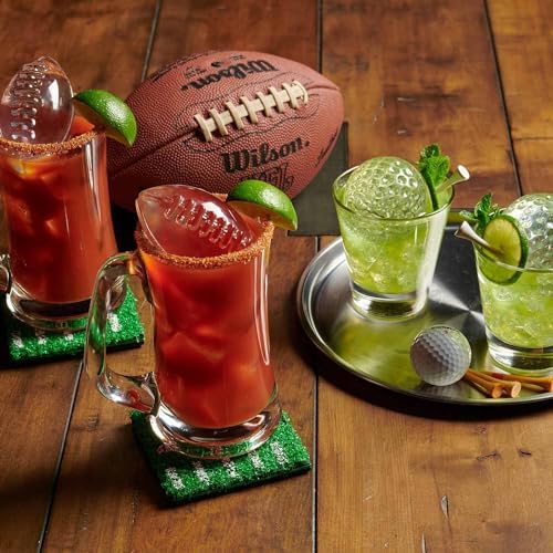 Tovolo Sports Ice Mold Bundle Set of 4 Golf Ball and Football Shapes Large Craft Ice Cubes for Whiskey Cocktails with Silicone Lids, Easy Fill Craft Ice Mold for Sports Fans
