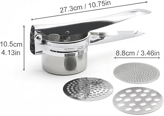 Large 14.78oz Potato Ricer, Stainless Steel Potato Masher Press with 3 Interchangeable Mesh Plates, Mashed Potatoes Masher Press Kitchen Gadget for Bab-y Food & Vegetable Puree(COLOR:Silver)