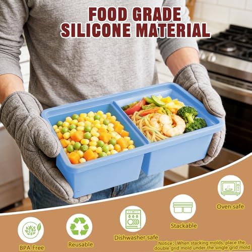 Silicone Freezer Trays With Lids,2 Cup & 5 Cup Ice Cube Tray Leak-Proof Soup Containers With Lids For Meal Prep & Freezing Soup, Stews, Sauces Food Storage Dishwasher-Safe