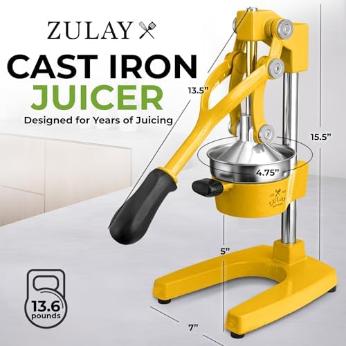 Zulay Kitchen Cast Iron Juicer - Heavy Duty Orange Juicer with Detachable Strainers for Easy Cleaning, Citrus Press for Citrus Fruits, Perfect for Bartenders, Juice Lovers & Health Enthusiasts