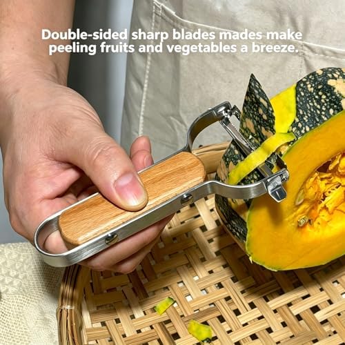 Large Y Veg Peeler, Wide Serrated Stainless Steel Blade Wood Handle