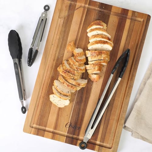 Oster 3-Piece Kitchen Tongs Set – 12", 9", 7" Locking Tongs with Heat-Resistant Nylon Tips and Stainless Steel Handles, Nonstick Safe, BPA-Free, Dishwasher Safe, Black Cooking Tongs