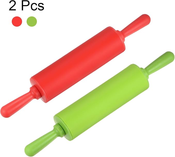 HARFINGTON Silicone Rolling Pins for Baking 12 Inch Non Stick Rolling Pin Small Roller Playdough Rolling Pins for Dough Pizza Pastry Fondant Kitchen, Red & Green