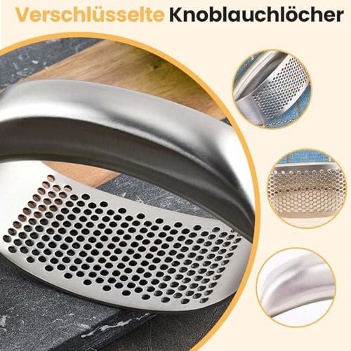 Garlic Press Rocker - Stainless Steel Portable Garlic Crusher, Ergonomic Ginger Grinder | Manual Mincing Tool for Food Prep, Home, Restaurant, Cooking, Party, Bbq, Picnic, Camping, Daily Use