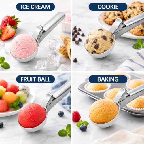Ice Cream Scoop, Stainless Steel with Trigger & Comfortable Handle, Dishwasher Safe, DIY Ice Cream, Cookie Dough, Muffin, Baking, Sorbet, Gelato, Fruit (black)