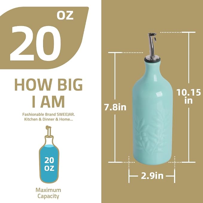 Sweejar Ceramic Olive Oil Dispenser Bottle, 20 Oz Relief Opaque Oil Cruet Protects To Reduce Oxidation, Suitable for Storage Vinegar, Soy Sauce,Liquids,Set of 1 (Rose Quartz)