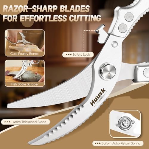 Huusk Heavy Duty Kitchen Scissors Set – All Purpose Japanese Poultry Shears