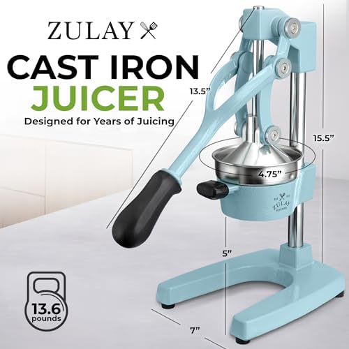 Zulay Kitchen Cast Iron Juicer - Heavy Duty Orange Juicer with Detachable Strainers for Easy Cleaning, Citrus Press for Citrus Fruits, Perfect for Bartenders, Juice Lovers & Health Enthusiasts