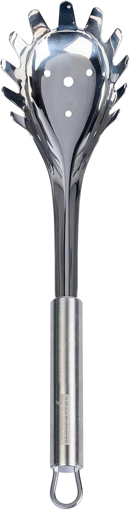 Restaurantware 12.5" Stainless Steel Pasta Fork - German Standard Pasta Server with Large Slotted Bowl, Dishwasher Safe - Slotted Pasta Spoon for Spaghetti, Linguine, Fettuccine